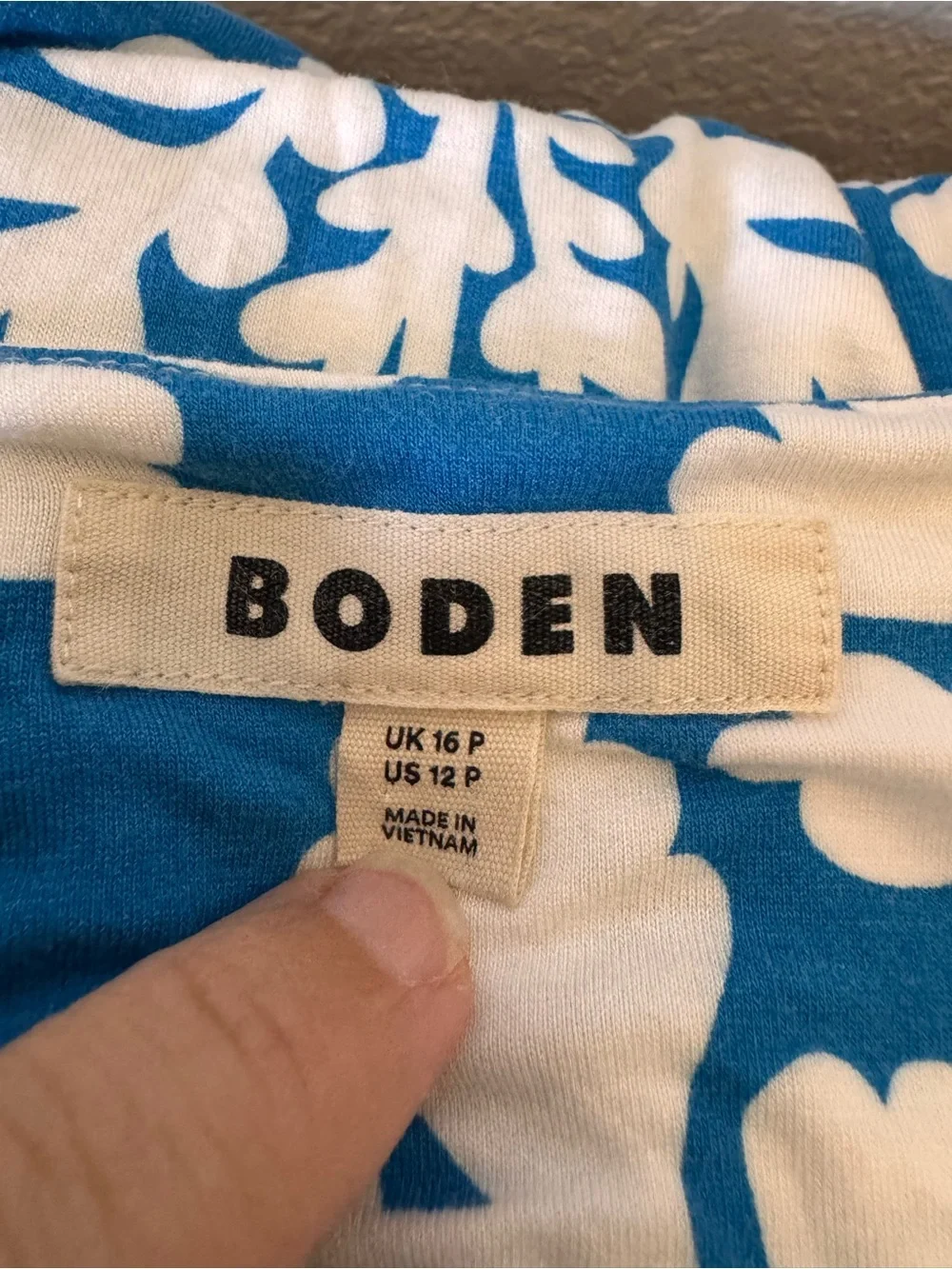 BODEN Paloma Blue & White Damask Jersey Maxi Dress | Smocked Waist | 12P Petite - Picture 8 of 10